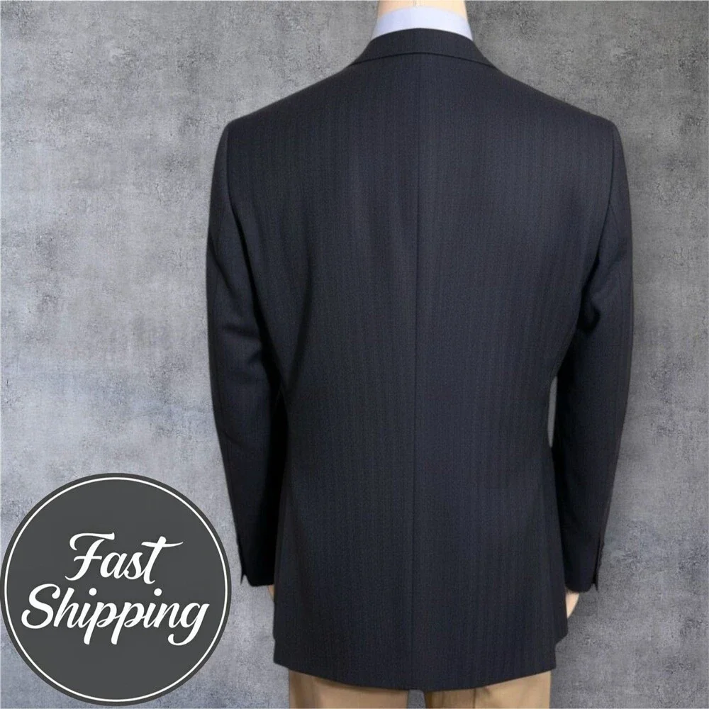 LANDS END Mens Navy Blazer Sport Coat 2-Button Casual Jacket 44R 100% Wool